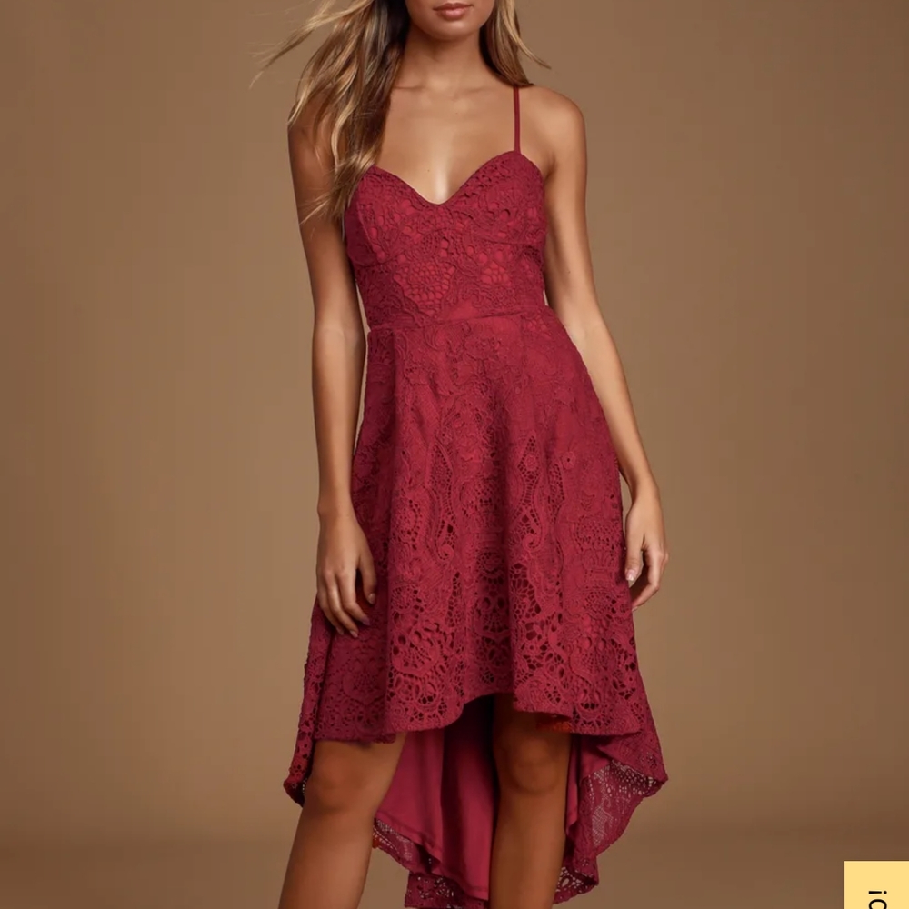 Lulu's Burgundy Crochet Lace High-Low Dress